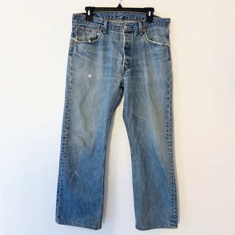 Vintage Levis 501 denim blue jeans worn distressed men’s 34x30 Cowboy Carter